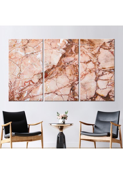 3 Parçalı Kanvas Tablo, Pembe ve Kahverengi Mermer, Alkol Mürekkebi Posteri, Modern Duvar Süsü,