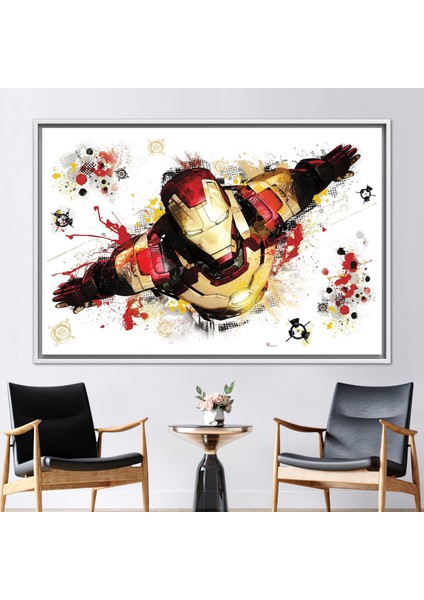 1 Parça Beyaz Çerçeveli Kanvas Tablo, Iron Man Resim, Çocuk Odası Hediye Kanvas,