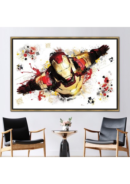 1 Parça Gold Çerçeveli Kanvas Tablo, Iron Man Resim, Karikatür Kanvas, Çocuklar Kanvas Dekor,