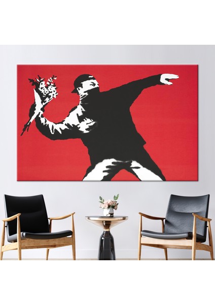 1 Parça Kanvas Tablo, Çiçek Atıcısıbanksy Posteri, Resim Hediye Kanvas, Graffiti 3 Boyutlu Kanvas,