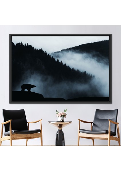 1 Parça Siyah Çerçeveli Kanvas Tablo, Ayı Vahşi Yaşamı Kanvas Poster, Çatı Katı Kanvas Poster,