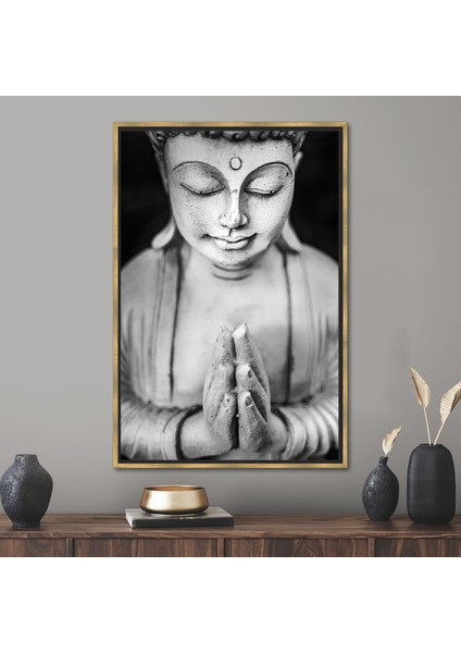 1 Parça Gold Çerçeveli Kanvas Tablo, Buda Tuval Baskısı, Buda Heykel Sanat Eseri, Zen Sanat Eseri,