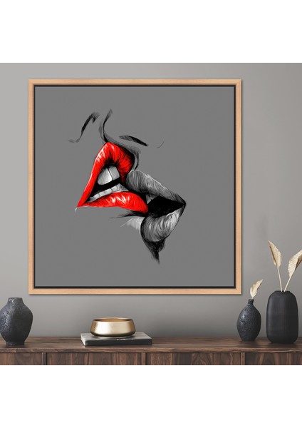 1 Parça Naturel Çerçeveli Kanvas Tablo, Kiss Sketch Tuval Baskısı, Çift Hediye Kanvas,