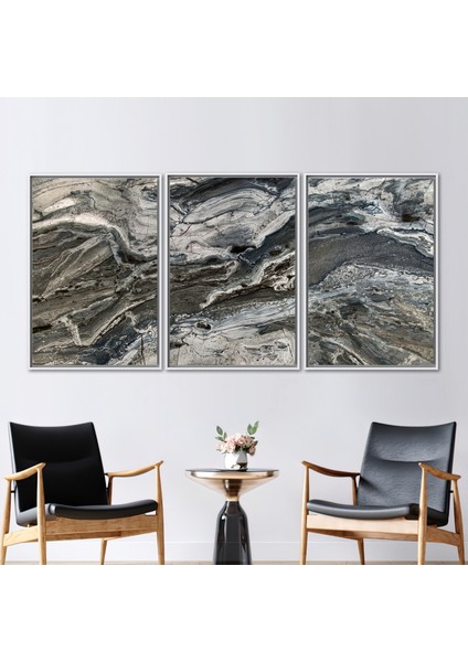 3 Parçalı Beyaz Çerçeveli Kanvas Tablo, Siyah ve Gri Taş Duvar Sanatı, Modern Kanvas Dekor,