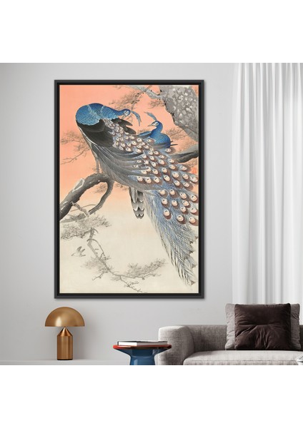 1 Parça Siyah Çerçeveli Kanvas Tablo, Bir Kiraz Çiçeği Ağacında Tavus Kuşu, Peacock Kanvas, fiyatları