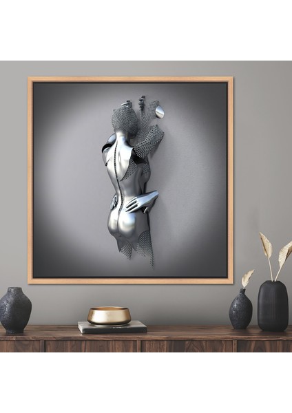 1 Parça Naturel Çerçeveli Kanvas Tablo, 3D Efekt Çifti, Gümüş Insanlar Sanat, Kanvas,