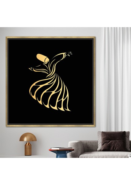 1 Parça Gold Çerçeveli Kanvas Tablo, Dönen Dervish Resim, Dervish Duvar Süsü,