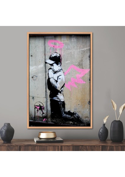 1 Parça Naturel Çerçeveli Kanvas Tablo Banksy Angel Boy Banksy Angel Duvar Süsü Resim Kanvas