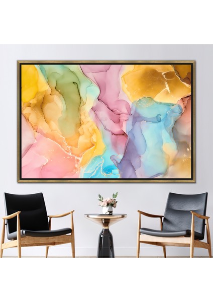 1 Parça Gold Çerçeveli Kanvas Tablo, Renkli Mermer, Soyut Sanat, Altın Mermer 3 Boyutlu Kanvas,
