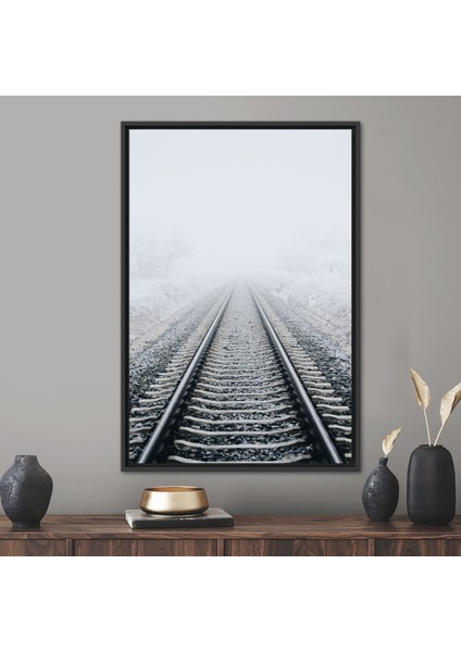 1 Parça Siyah Çerçeveli Kanvas Tablo, Tren Yolu Kanvas Sanatı, Demiryolu Sanat Eseri,