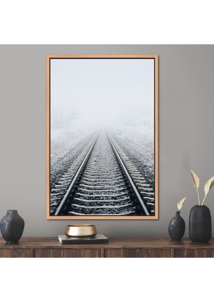 1 Parça Naturel Çerçeveli Kanvas Tablo, Demiryolu Hediye Kanvas, Tren Yolu Duvar Dekoru,