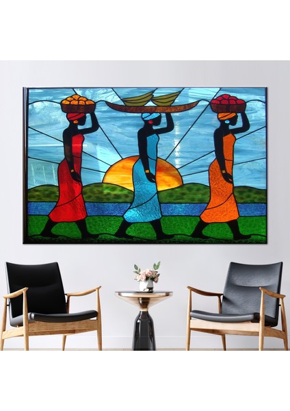 1 Parça Kanvas Tablo, Soyut Kadın Kanvas, Gün Batımı Hediye Kanvas, Üç Afrikalı Kadın Kanvas Dekor,