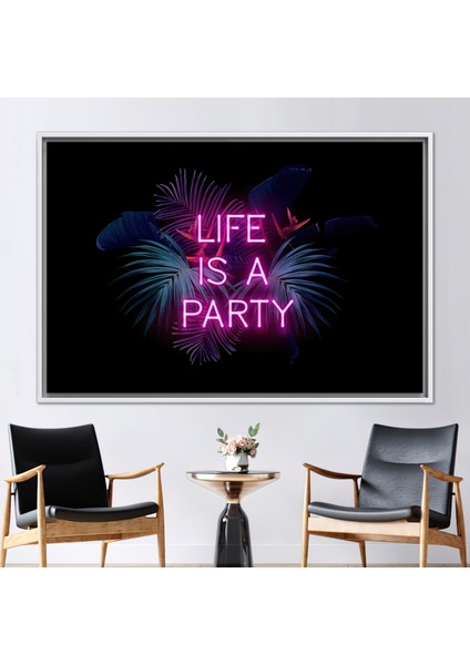 1 Parça Beyaz Çerçeveli Kanvas Tablo, Parti Neon Tuval Baskı, Neon Kanvas,