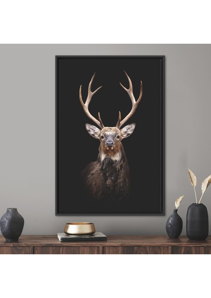 1 Parça Siyah Çerçeveli Kanvas Tablo, Geyik Fotoğrafçılığı, Güzel Geyik Kanvas Poster,