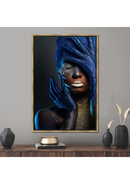 1 Parça Gold Çerçeveli Kanvas Tablo, Işıltılı Afrikalı Kadın, Afrika Sanat Eseri, Lüks Sanat Eseri,