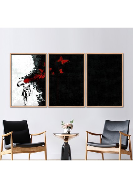 3 Parçalı Naturel Çerçeveli Kanvas Tablo, Kelebek Kız Intihar, Kız Intihar Kanvas Poster, fiyatları