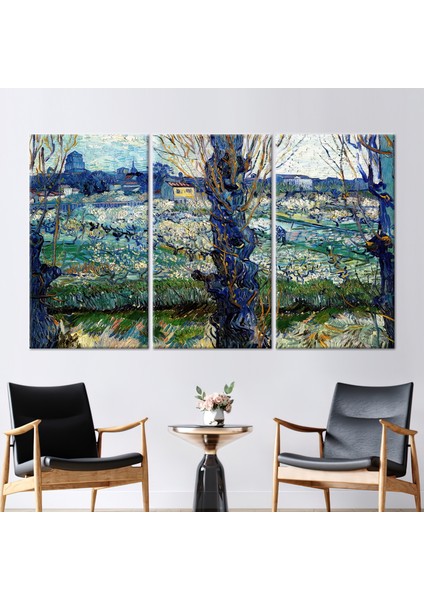 3 Parçalı Kanvas Tablo, Vincent Van Gogh Arles'e Bak, Yağlı Boya Baskısı,