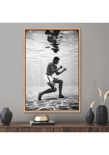 1 Parça Naturel Çerçeveli Kanvas Tablo, Muhammed Ali, Muhammed Ali Kanvas,