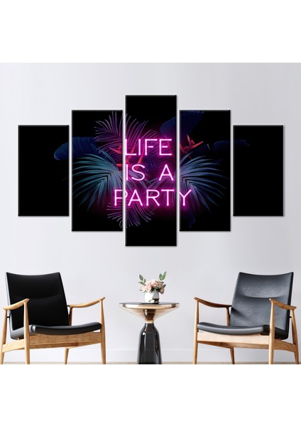 5 Parçalı Mix Kanvas Tablo, Parti Neon Tuval Baskı, Tropikal Parti Tasarımı Kanvas Sanatı,
