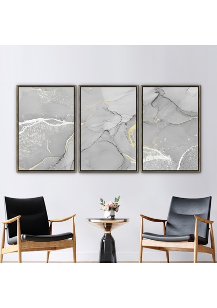 3 Parçalı Gold Çerçeveli Kanvas Tablo, Altın Mermer Kanvas Baskı, Modern Mermer Kanvas Baskı,