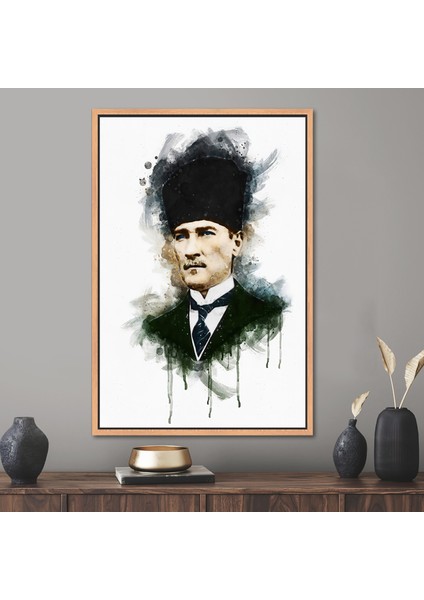 Kayra Export 1 Parça Naturel Çerçeveli Kanvas Tablo, Mustafa Kemal Atatürk Kanvas Sanatı, Ataturk Sanat Eseri,