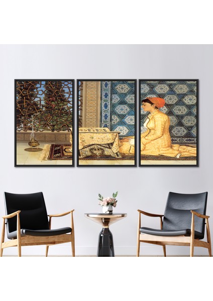 3 Parçalı Siyah Çerçeveli Kanvas Tablo, Müslüman Eve Taşıma Posteri, Islam Hediyesi Sanat Eseri,