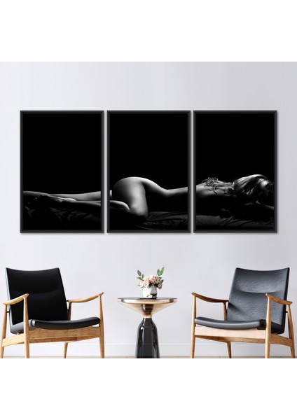 3 Parçalı Siyah Çerçeveli Kanvas Tablo, Şehvetli Sanat Eseri, Şehvetli Fotoğraf Kanvas,