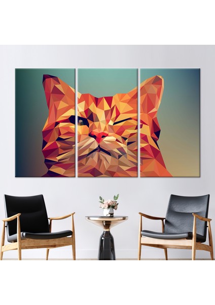 3 Parçalı Kanvas Tablo, Turuncu Kedi Kanvas Baskı, Soyut Kedi Kanvas Poster, Modern Kanvas Baskı,