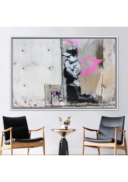 1 Parça Beyaz Çerçeveli Kanvas Tablo, Resim Sanat Eseri, Çocuk Melek Duvar Dekoru,