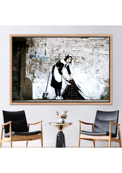 1 Parça Naturel Çerçeveli Kanvas Tablo, Graffiti Sanat, Banksy Hizmetçi Grafiti Kanvas,
