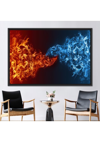 1 Parça Siyah Çerçeveli Kanvas Tablo, Soyut Kanvas Poster, Element Savaşı Duvar Süsü,