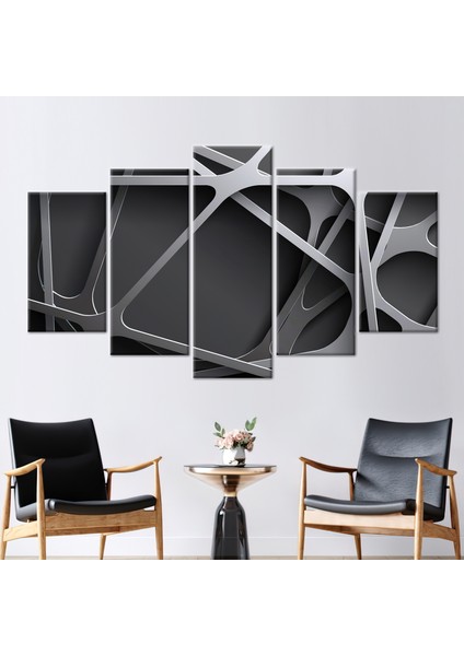 5 Parçalı Mix Kanvas Tablo, Metalik Etki, 3d, Modaya Uygun Kanvas, Siyah Sanat,