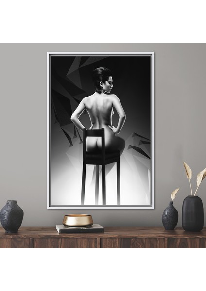 1 Parça Beyaz Çerçeveli Kanvas Tablo, Şehvetli Kadın Poster, Kadın Popo Sanat Eseri,