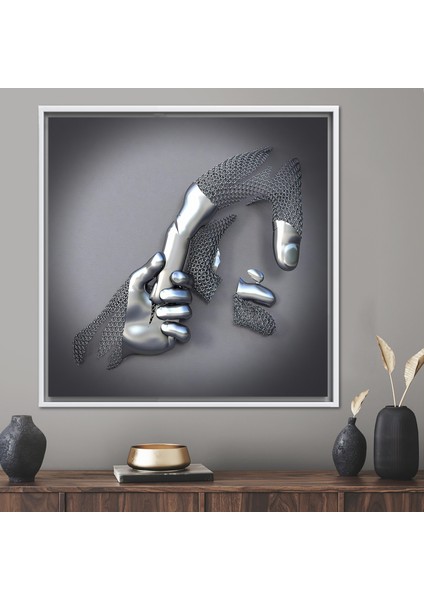 1 Parça Beyaz Çerçeveli Kanvas Tablo, Metalik 3D El Tuval, Modaya Uygun Kanvas Poster,