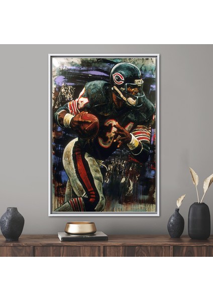 1 Parça Beyaz Çerçeveli Kanvas Tablo, Amerikan Spors Sanat Eseri, Spor Baskılı,