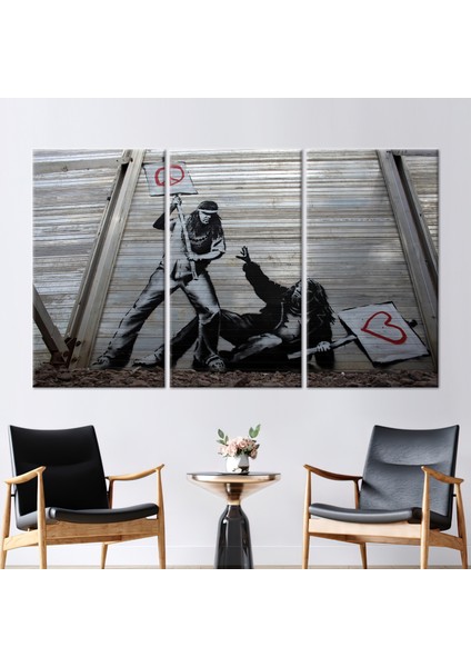 3 Parçalı Kanvas Tablo, Barış ve Aşk, Resim Hediye Kanvas, Bansky Barış 3 Boyutlu Kanvas,