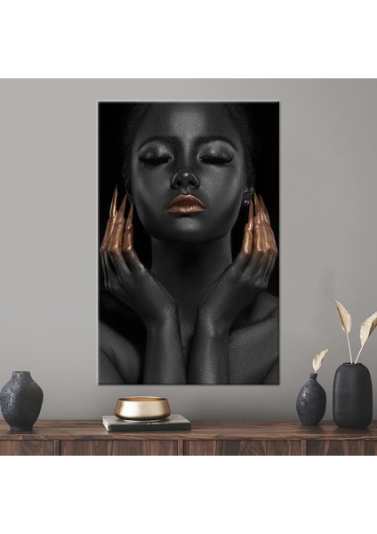 1 Parça Kanvas Tablo, Pırıltılı Afrikalı Kadın, Etnik Sanat, Afrikalı Kadın Duvar Süsü,