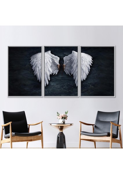 3 Parçalı Beyaz Çerçeveli Kanvas Tablo, Banksy Melek Kanvas, Resim Sanat,