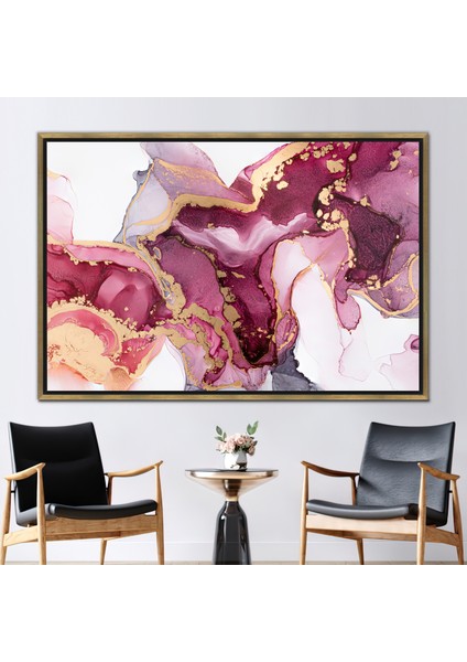 1 Parça Gold Çerçeveli Kanvas Tablo, Pembe Mermer Resim, Işıltılı Duvar Süsü, Mermer Posteri,