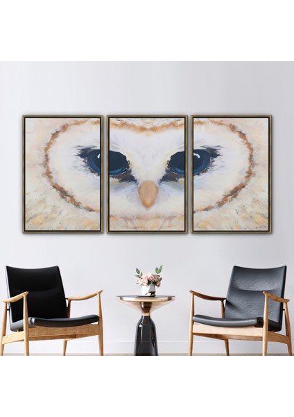 3 Parçalı Gold Çerçeveli Kanvas Tablo, Baykuş Resim, Hayvan Kanvas Sanatı, Soyut Kanvas Dekor,