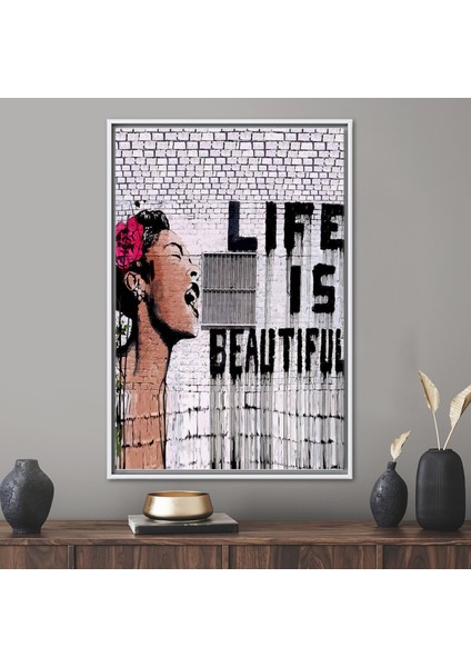 1 Parça Beyaz Çerçeveli Kanvas Tablo, Banksy Life Müstehcen, Kadın Grafiti Kanvas Sanatı,