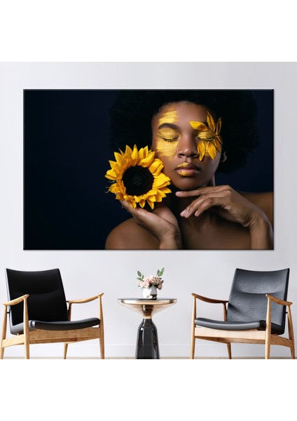 1 Parça Kanvas Tablo, Afrikalı Kadın ve Ayçiçeği, Soyut Kadın Baskılı, Kadın Sanat,