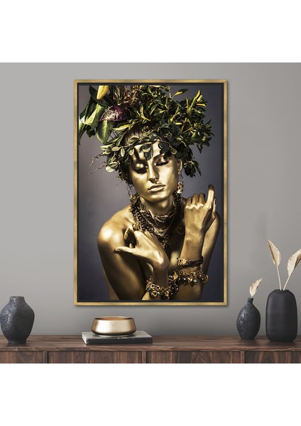 1 Parça Gold Çerçeveli Kanvas Tablo, Altın Kadın Poster, Lüks Kadın Kanvas Baskı,