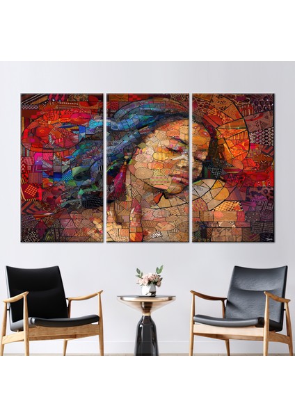 3 Parçalı Kanvas Tablo, Soyut Afrikalı Kadın, Afrikalı Kadın Kanvas, Soyut Sanat Eseri,