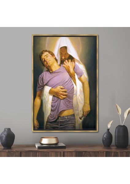 1 Parça Gold Çerçeveli Kanvas Tablo, Isa Mesih, Isa Resmi Posteri, Hıristiyanlık Sanat Eseri,