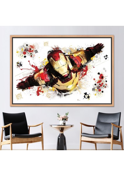 1 Parça Naturel Çerçeveli Kanvas Tablo, Iron Man Resim, Çocuk Odası Kanvas, Karikatür Kanvas Sanatı,