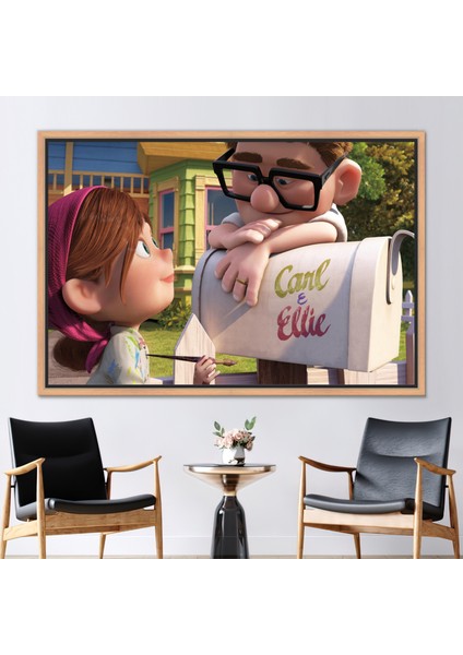 1 Parça Naturel Çerçeveli Kanvas Tablo, Carl ve Ellie Duvar Dekoru, Çift Duvar Süsü,
