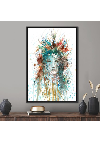 1 Parça Siyah Çerçeveli Kanvas Tablo, Soyut Kadın Poster, Kadın Çizim 3 Boyutlu Kanvas,
