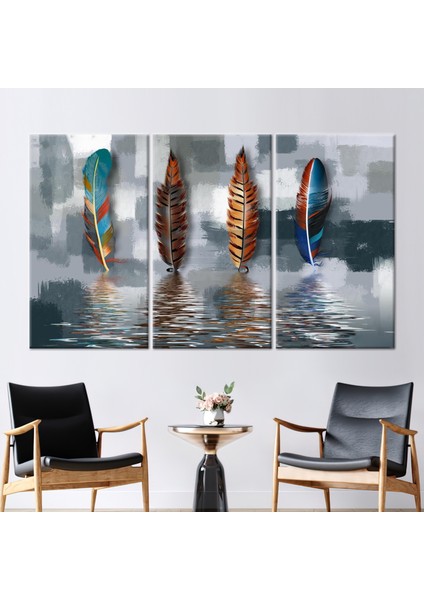 3 Parçalı Kanvas Tablo, Soyut Tüy Duvar Sanatı, Modern Sanat, Yağlı Boya Baskısı,