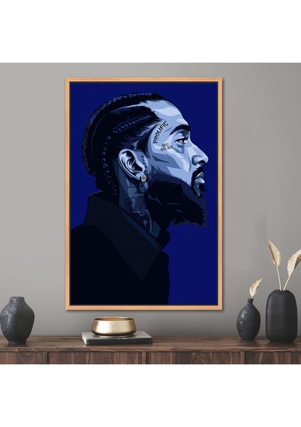 1 Parça Naturel Çerçeveli Kanvas Tablo, Nipsey Hussle, Amerikalı Rapçi Sanat,